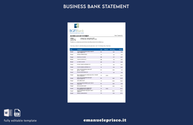 modello di estratto conto della società bancaria BGFI in stile verificato Modell
